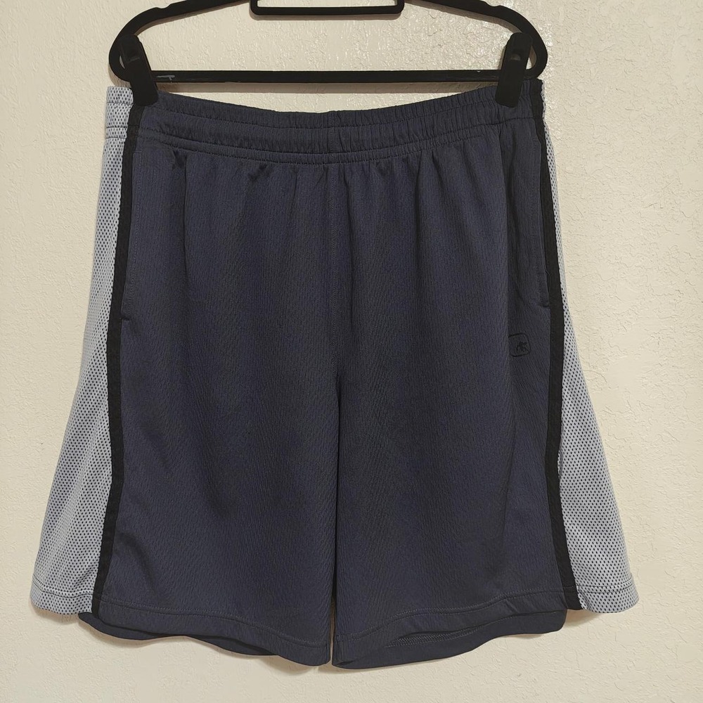 AND1 Mens Navy Blue Basketball Shorts Grey Mesh Side Stripe Size XL